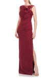 JS COLLECTIONS KIRSTEN BOW NECKLINE CREPE COLUMN GOWN