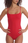 Commando Stretch Neoprene Camisole Thong Bodysuit In Scarlet