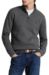 Polo Ralph Lauren Cotton Blend Double Knit Mesh Quarter Zip Mock Neck Sweatshirt In Barclay Heather