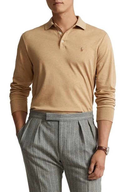 Polo Ralph Lauren Pima Cotton Long-sleeve Polo Shirt In Camel
