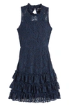 Ava & Yelly Kids' Chacha Lace Overlay Party Dress In Navy