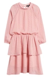 Ava & Yelly Kids' Metallic Long Sleeve Jacquard Dress In Blush