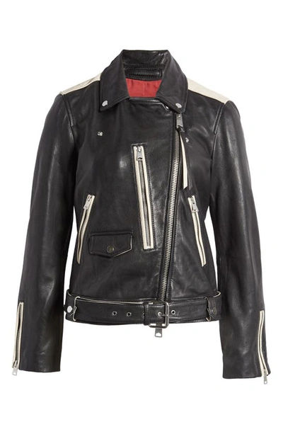 Allsaints Dren Contrast Leather Biker Jacket In Black/ White