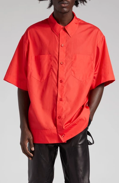 Simone Rocha Short-sleeve Cotton Shirt In Red