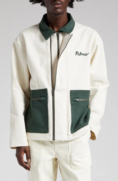 Palmes Off-white Double Zip Jacket In Off-white W. Green