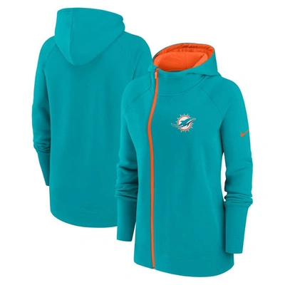 Nike Women's Assymetrical (nfl Miami Dolphins) Full-zip Hoodie In Aqua