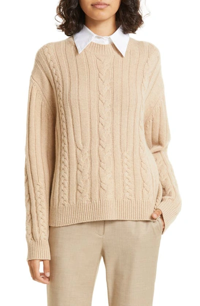 Twp Collar Detail Long Sleeve Cashmere Sweater In Brown