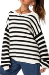 Edikted Oversize Stripe Cotton Sweater In Black-and-white