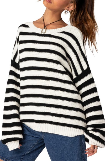 Edikted Oversize Stripe Cotton Sweater In Black-and-white
