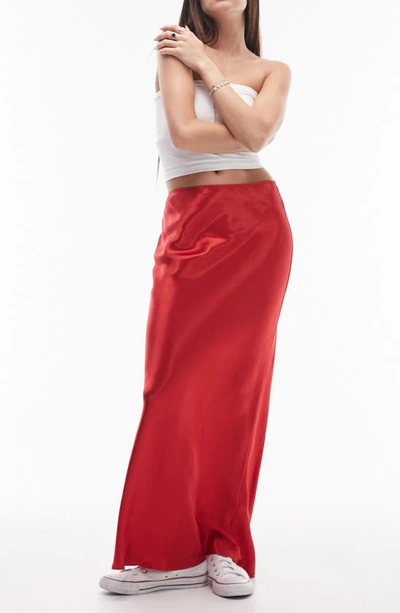 Topshop Satin Bias Maxi Skirt In Deep Red