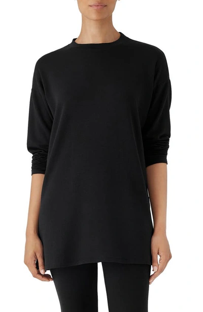 Eileen Fisher Petite Long-sleeve Fine Jersey Crewneck Tunic In Black