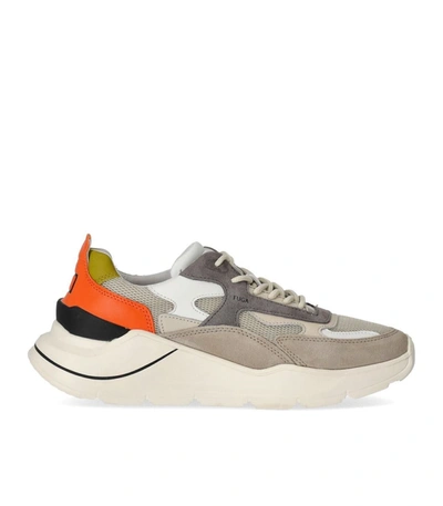 Date Fuga Sneakers In Leather And Ivory/orange Fabric In Grey