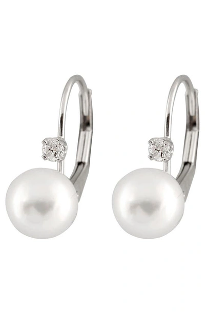 Splendid Pearls Silver Diamond 6-7mm Pearl Earrings In White