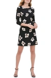 Tommy Hilfiger Printed Jersey Bell Sleeve A-line Dress In Black Multi