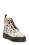Dr. Martens' Sinclair Floral Mash Up Leather Platform Boots In Parchment Beige