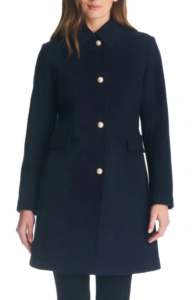 Kate Spade Women's Single-breasted Imitation Pearl-button Wool Blend Coat In Midnight Navy