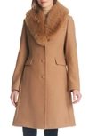 Kate Spade Single Breasted Coat With Faux Fur Collar In Camel