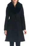 Kate Spade Single Breasted Coat With Faux Fur Collar In Midnight Navy