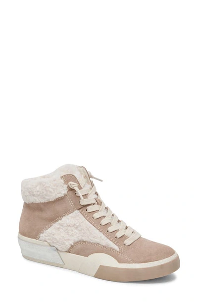 Dolce Vita Women's Zilvia Plush Lace Up Zip High Top Trainers In Beige