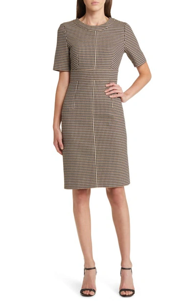 Hugo Boss Slim-fit Dress In Checked Stretch Material In Beige