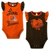 OUTERSTUFF GIRLS NEWBORN & INFANT BROWN/ORANGE CLEVELAND BROWNS SPREAD THE LOVE 2-PACK BODYSUIT SET