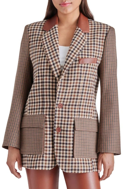 STEVE MADDEN CAROLINA HOUNDSTOOTH CHECK FAUX LEATHER TRIM BLAZER