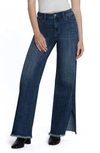 HINT OF BLU FRAYED SPLIT HEM MID RISE WIDE LEG JEANS