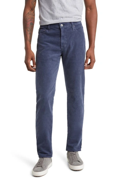 Ag Slim Straight Leg Herringbone Trousers In Sulfur Blue Note