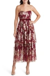 JEWEL BADGLEY MISCHKA JEWEL BADGLEY MISCHKA METALLIC FLORAL TIERED TULLE COCKTAIL DRESS