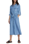 Wash Lab Denim Soft Denim Belted Midi Shirtdress In Perch Blue