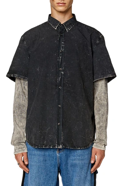 Diesel Men's Marl-a Layered Shirt In Black
