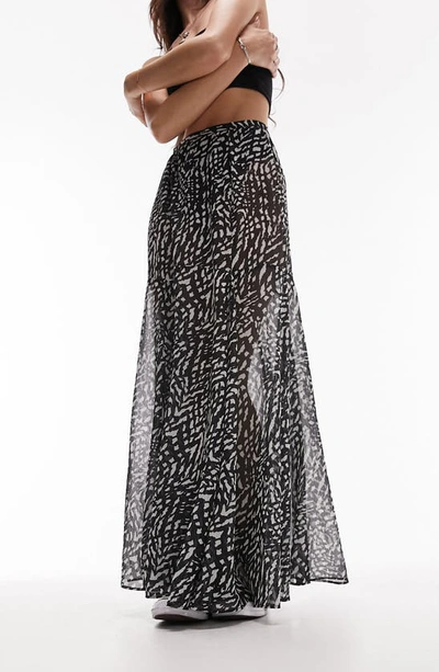 Topshop Printed Sheer Maxi Skirt In Monochrome-multi