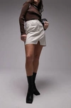 Topshop Leather Look Denim Styled Mini Skirt In Ecru-neutral In Stone