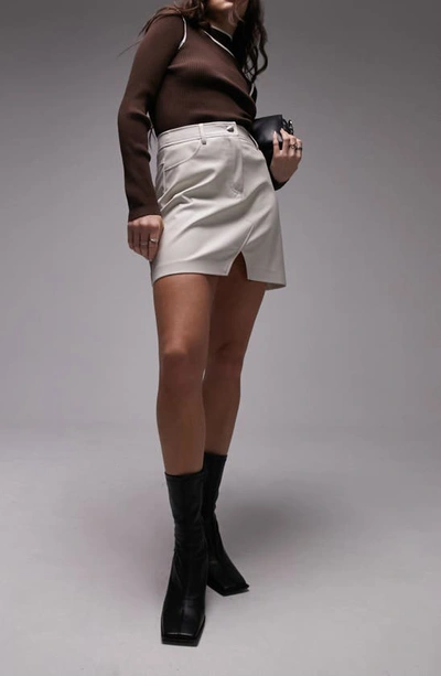 Topshop Leather Look Denim Styled Mini Skirt In Ecru-neutral