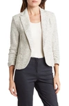 Amanda & Chelsea Three-quarter Sleeve Scrunch Bouclé Blazer In Ivory/black
