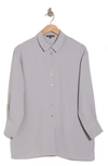 Adrianna Papell Long Sleeve Button-up Tunic Shirt In Pearl Grey