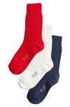Stems Lux Cashmere Wool Socks Box Of Three In Navy/ Ivory/ Red