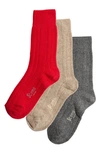 Stems Assorted 3-pack Luxe Merino Wool & Cashmere Blend Crew Socks In Oat/ Red/ Grey