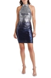 JEWEL BADGLEY MISCHKA JEWEL BADGLEY MISCHKA OMBRÉ SEQUIN HALTER NECK COCKTAIL MINIDRESS