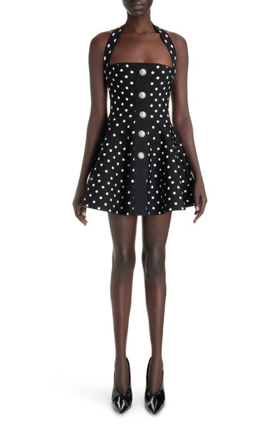 Balmain Polka-dot Jacquard Minidress In Black