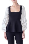 English Factory Mixed Media Rib Top In Black/ White