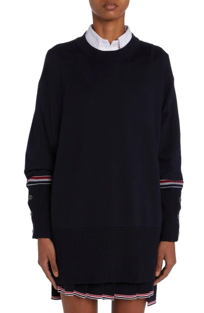 Thom Browne Oversized Wool Sweater In Blue
