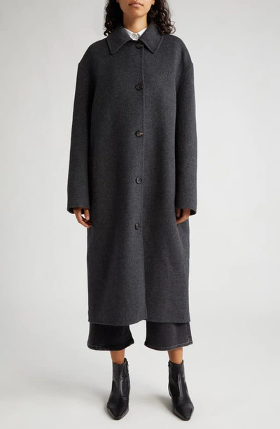 Totême Relaxed Fit Longline Double Face Wool Car Coat In Charcoal Melange