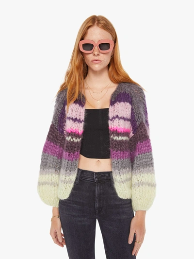 Maiami Mohair Bomber Cardigan Stripe Neon Berry Sweater In Pink