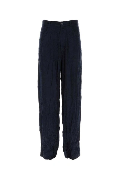 Balenciaga Crinkled Effect Baggy Trousers In Blue
