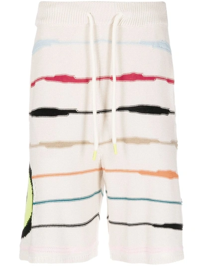 Barrow Intarsia-knit Logo Striped Shorts In White