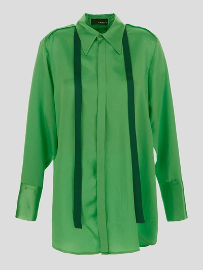 Capasa Ribbon Detail Shirt In Green