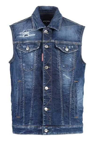 Dsquared2 Dan Jean Cotton Denim Vest In Blue