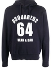 Dsquared2 Logo Printed Drawstring Hoodie In Navy Blue