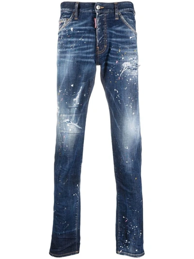Dsquared2 Twimphony Paint-splatter Jeans In Navy Blue
